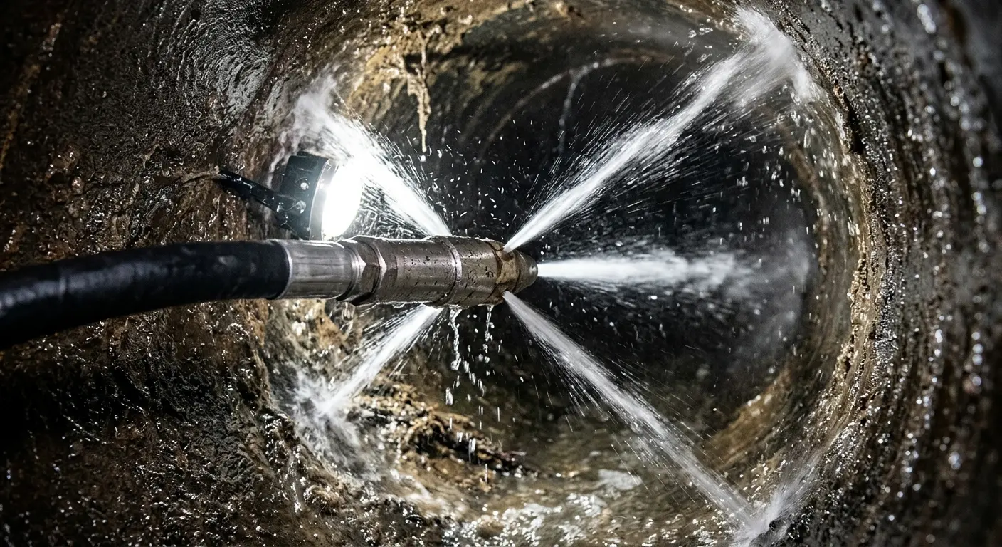 High-pressure hydro jetting nozzle cleaning sewer pipe for Sewer Cleanout in Bar Harbor